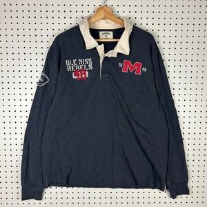 Banner 47 Ole Miss Rebels Rugby Shirt XL Navy Blue Long Sleeve Polo NCAA y2k